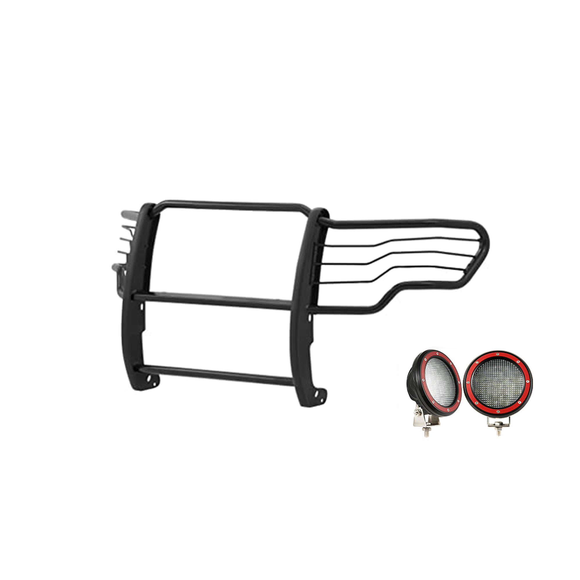 2009-2014 Ford F-150 Grille Guard Kit Modular Pair  of 5.3" Dia. LED Flood Lights w/ Red Trim Rings Wiring Harness  and Switch | Black Horse Off Road - Image 9