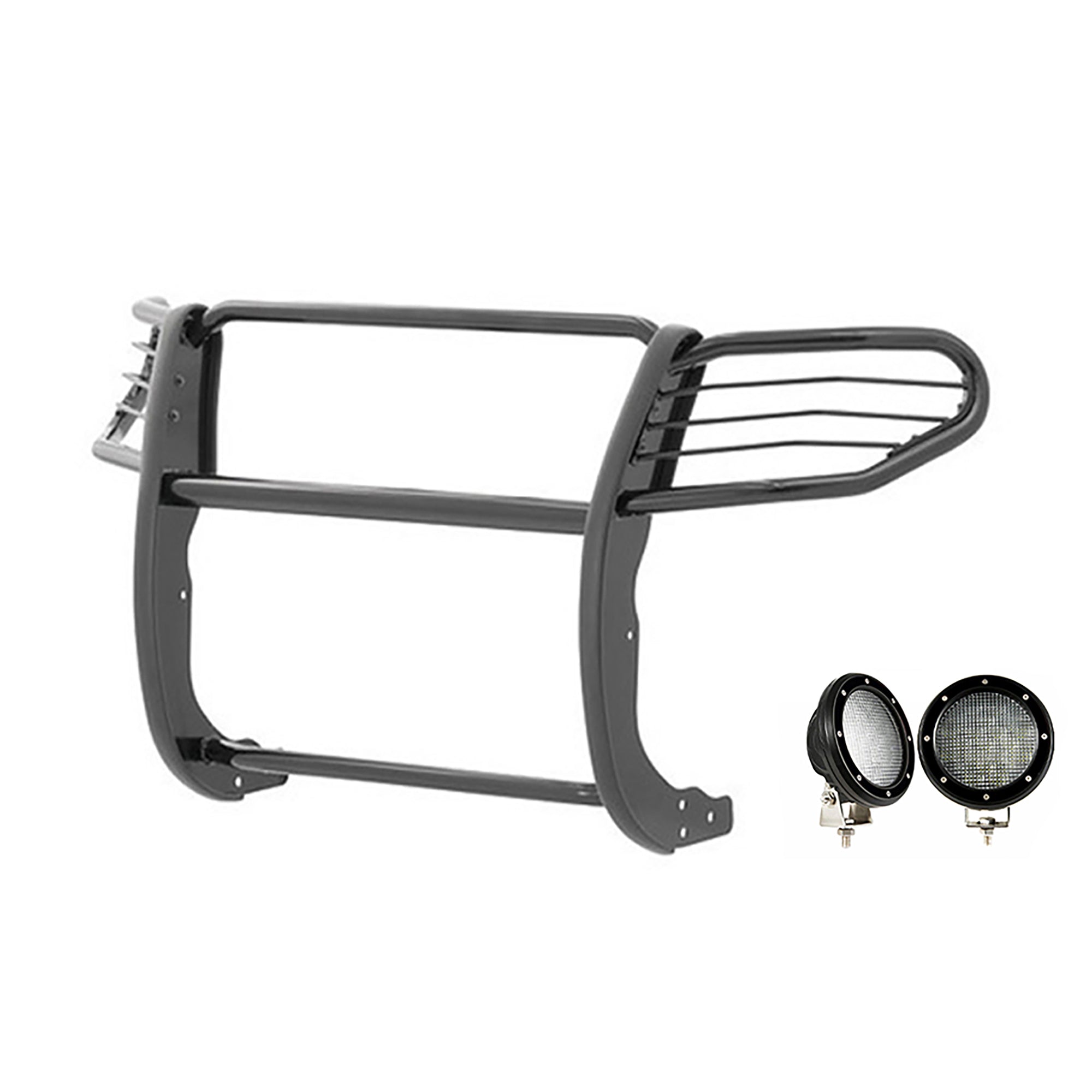2007-2014 Ford Expedition Grille Guard Kit Modular Pair  of 5.3" Dia. LED Flood Lights w/ Black Trim Rings Wiring Harness  and Switch | Black Horse Off Road - Image 1