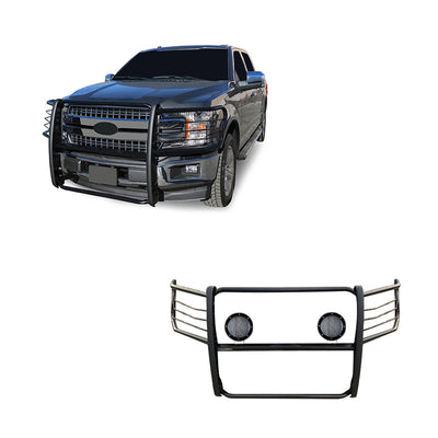 2015-2025 Ford F-150 Grille Guard Kit Modular Pair  of 5.3" Dia. LED Flood Lights w/ Black Trim Rings Wiring Harness  and Switch | Black Horse Off Road - Image 1