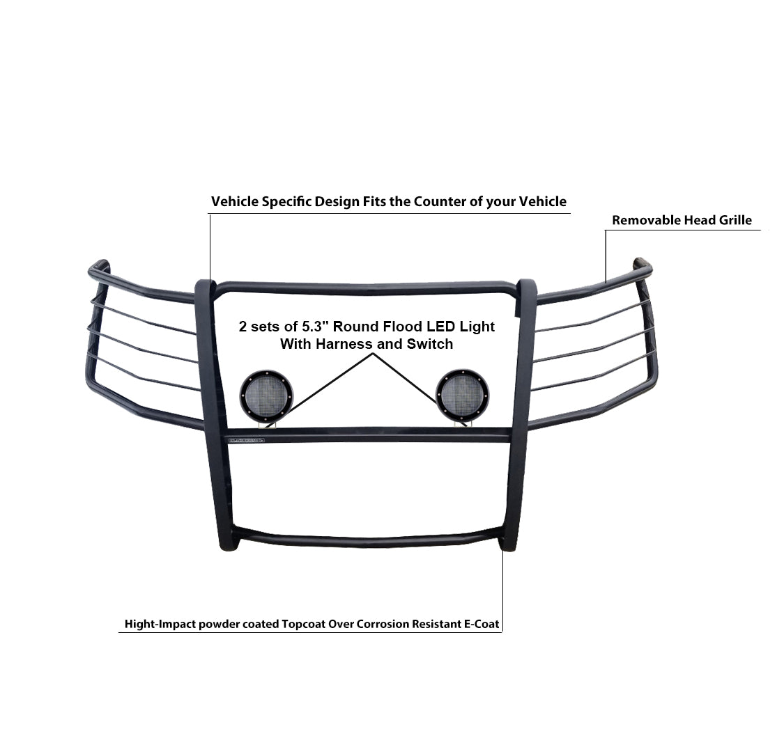 2015-2025 Ford F-150 Grille Guard Kit Modular Pair  of 5.3" Dia. LED Flood Lights w/ Black Trim Rings Wiring Harness  and Switch | Black Horse Off Road - Image 4
