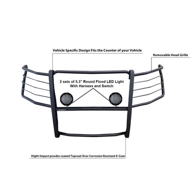 2015-2025 Ford F-150 Grille Guard Kit Modular Pair  of 5.3" Dia. LED Flood Lights w/ Black Trim Rings Wiring Harness  and Switch | Black Horse Off Road - Image 4
