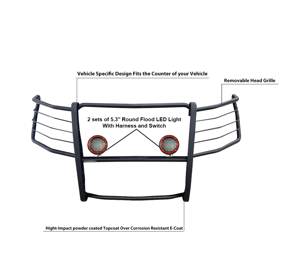 2015-2025 Ford F-150 Grille Guard Kit Modular Pair  of 5.3" Dia. LED Flood Lights w/ Red Trim Rings Wiring Harness  and Switch | Black Horse Off Road - Image 4