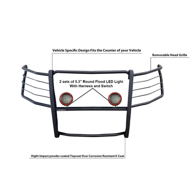 2015-2025 Ford F-150 Grille Guard Kit Modular Pair  of 5.3" Dia. LED Flood Lights w/ Red Trim Rings Wiring Harness  and Switch | Black Horse Off Road - Image 4