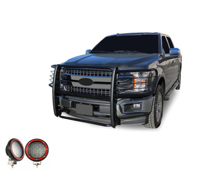 2015-2025 Ford F-150 Grille Guard Kit Modular Pair  of 5.3" Dia. LED Flood Lights w/ Red Trim Rings Wiring Harness  and Switch | Black Horse Off Road - Image 8