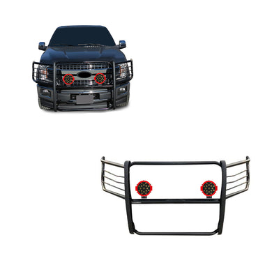 2015-2025 Ford F-150 Grille Guard Kit Modular Incl. pair of 7.0"Dia.  LED  Lights w/Red Trim Rings w/ Wiring Harness and Switch | Black Horse Off Road - Image 1