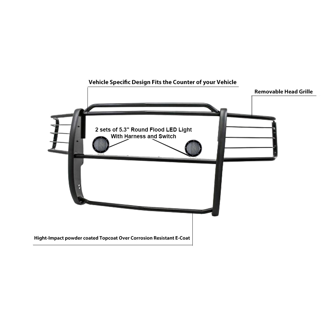 2001-2012 Ford Ranger Grille Guard Kit Modular Pair  of 5.3" Dia. LED Flood Lights w/ Black Trim Rings Wiring Harness  and Switch | Black Horse Off Road - Image 4
