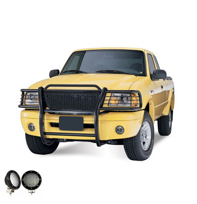 2001-2012 Ford Ranger Grille Guard Kit Modular Pair  of 5.3" Dia. LED Flood Lights w/ Black Trim Rings Wiring Harness  and Switch | Black Horse Off Road - Image 6