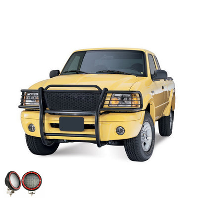 2001-2012 Ford Ranger Grille Guard Kit Modular Pair  of 5.3" Dia. LED Flood Lights w/ Red Trim Rings Wiring Harness  and Switch | Black Horse Off Road - Image 6