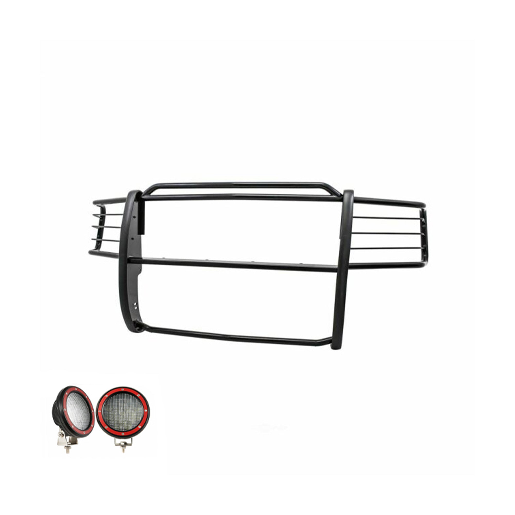2001-2012 Ford Ranger Grille Guard Kit Modular Pair  of 5.3" Dia. LED Flood Lights w/ Red Trim Rings Wiring Harness  and Switch | Black Horse Off Road - Image 7