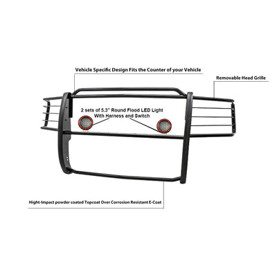 2001-2012 Ford Ranger Grille Guard Kit Modular Pair  of 5.3" Dia. LED Flood Lights w/ Red Trim Rings Wiring Harness  and Switch | Black Horse Off Road - Image 8