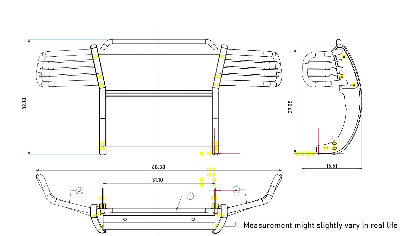 2001-2012 Ford Ranger Grille Guard Kit Modular Incl. pair of 7.0"Dia.  LED  Lights w/Red Trim Rings w/ Wiring Harness and Switch | Black Horse Off Road - Image 8