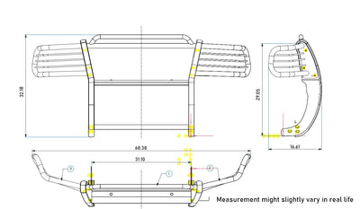 2001-2012 Ford Ranger Grille Guard Kit Modular Incl. pair of 7.0"Dia.  LED  Lights w/Red Trim Rings w/ Wiring Harness and Switch | Black Horse Off Road - Image 8