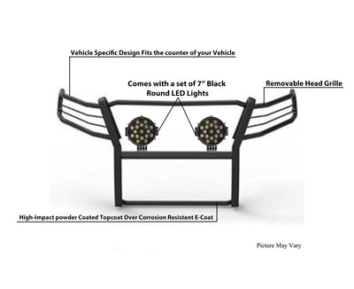 2015-2022 Canyon Grille Guard Kit Modular Incl. pair of 7.0"Dia.  LED  Lights w/ Black Trim Rings w/ Wiring Harness and Switch | Black Horse Off Road - Image 6
