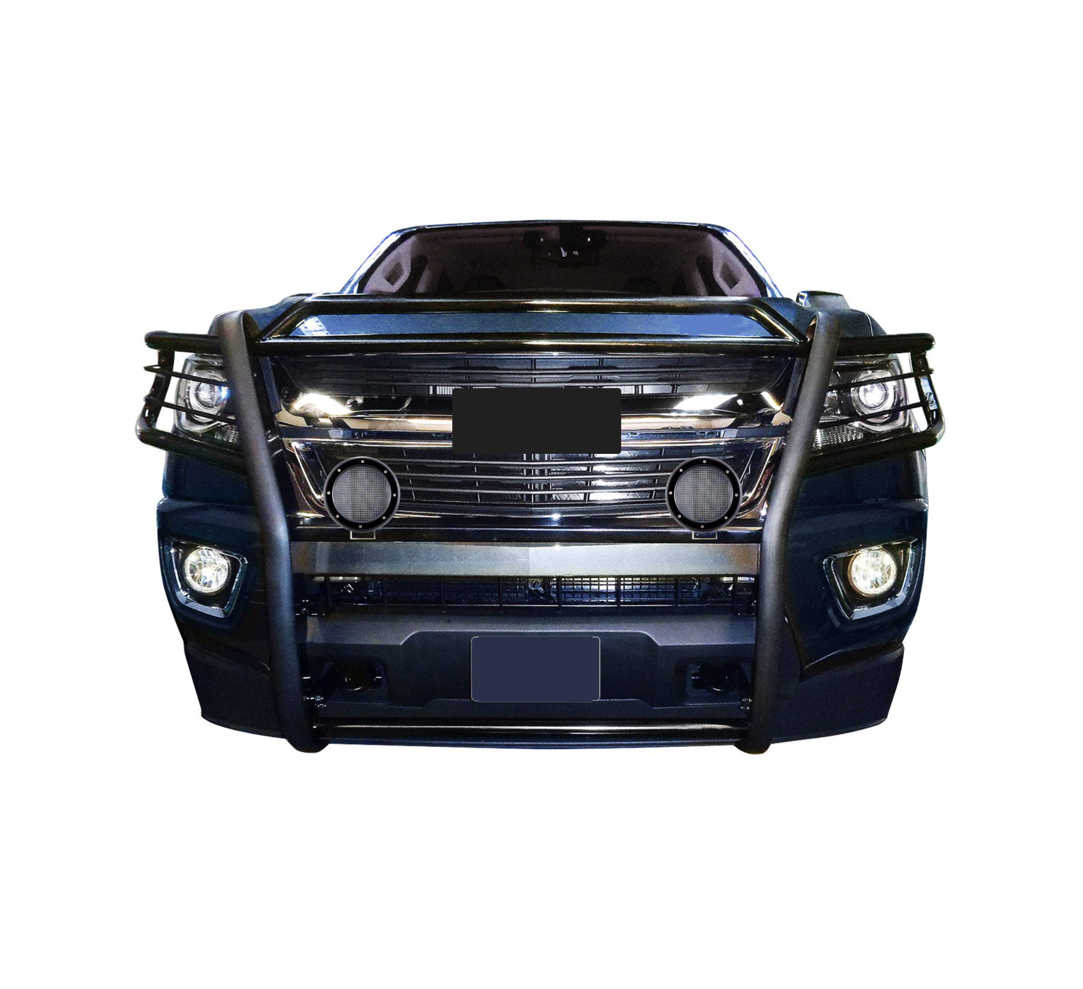 2015-2022 Canyon Grille Guard Kit Modular Pair  of 5.3" Dia. LED Flood Lights w/ Black Trim Rings Wiring Harness  and Switch | Black Horse Off Road - Image 1