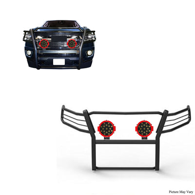 2015-2022 Canyon Grille Guard Kit Modular Incl. pair of 7.0"Dia.  LED  Lights w/Red Trim Rings w/ Wiring Harness and Switch | Black Horse Off Road - Image 1