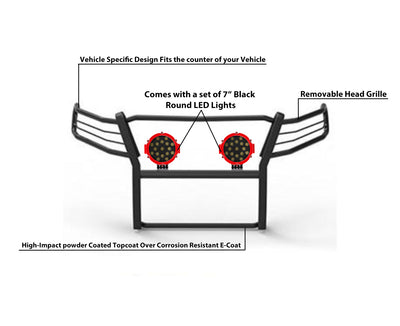2015-2022 Canyon Grille Guard Kit Modular Incl. pair of 7.0"Dia.  LED  Lights w/Red Trim Rings w/ Wiring Harness and Switch | Black Horse Off Road - Image 5