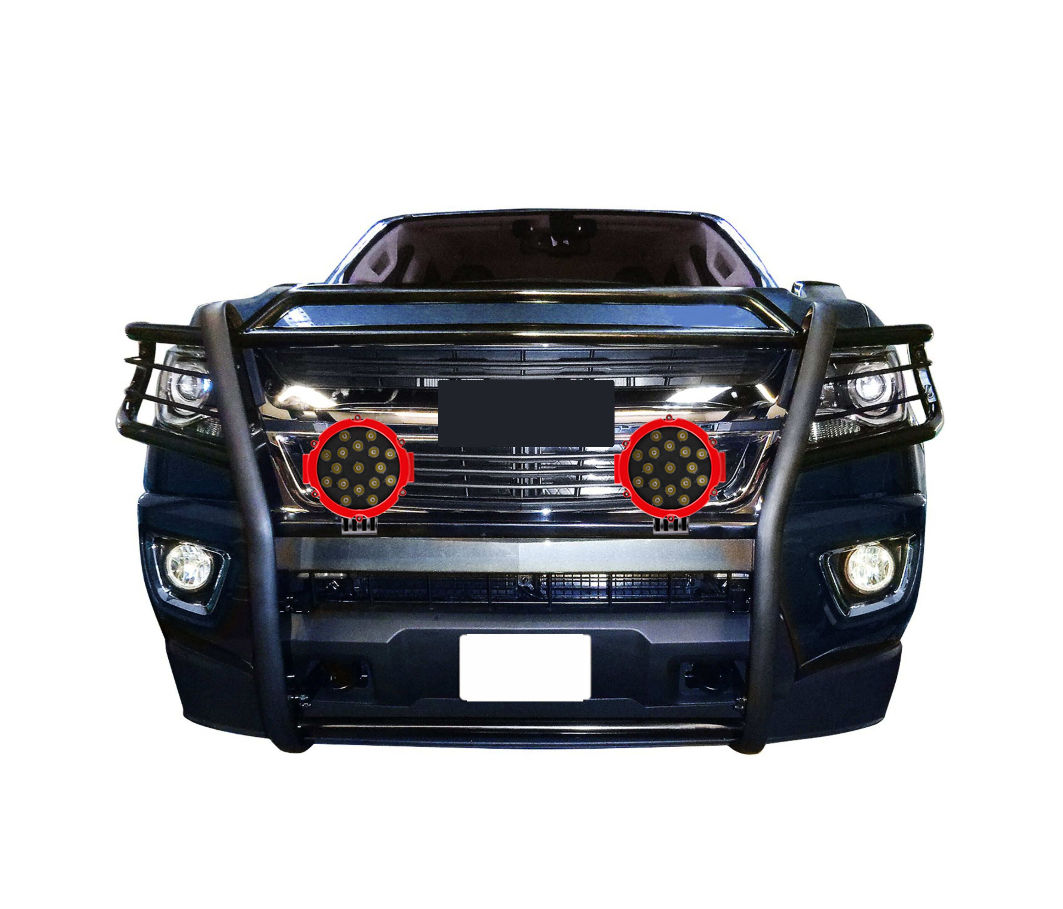 2015-2022 Canyon Grille Guard Kit Modular Incl. pair of 7.0"Dia.  LED  Lights w/Red Trim Rings w/ Wiring Harness and Switch | Black Horse Off Road - Image 6