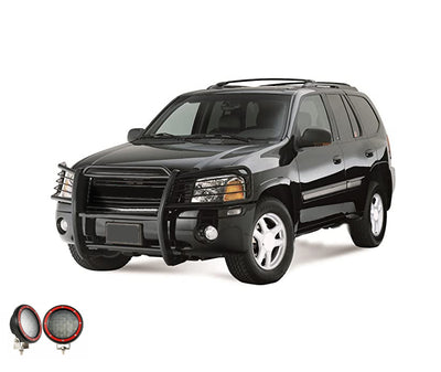 2002-2006 Gmc Envoy Grille Guard Kit Modular Pair  of 5.3" Dia. LED Flood Lights w/ Red Trim Rings Wiring Harness  and Switch | Black Horse Off Road - Image 7