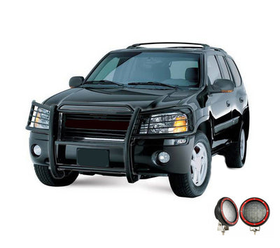 2002-2006 Gmc Envoy Grille Guard Kit Modular Pair  of 5.3" Dia. LED Flood Lights w/ Red Trim Rings Wiring Harness  and Switch | Black Horse Off Road - Image 8