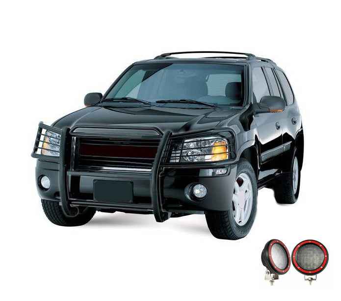 2002-2006 Gmc Envoy Grille Guard Kit Modular Pair  of 5.3" Dia. LED Flood Lights w/ Red Trim Rings Wiring Harness  and Switch | Black Horse Off Road - Image 8