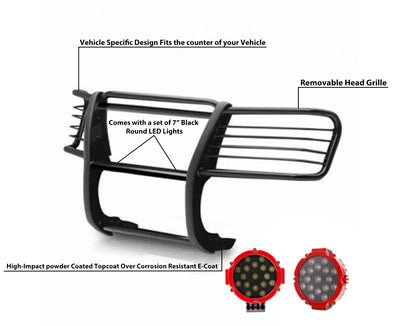 2002-2006 Gmc Envoy Grille Guard Kit Modular Incl. pair of 7.0"Dia.  LED  Lights w/Red Trim Rings w/ Wiring Harness and Switch | Black Horse Off Road - Image 3