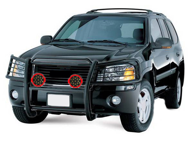 2002-2006 Gmc Envoy Grille Guard Kit Modular Incl. pair of 7.0"Dia.  LED  Lights w/Red Trim Rings w/ Wiring Harness and Switch | Black Horse Off Road - Image 6
