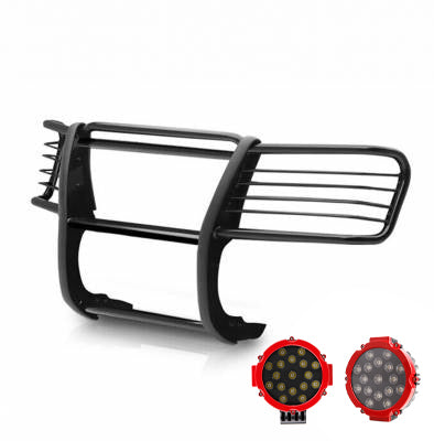 2002-2006 Gmc Envoy Grille Guard Kit Modular Incl. pair of 7.0"Dia.  LED  Lights w/Red Trim Rings w/ Wiring Harness and Switch | Black Horse Off Road - Image 7