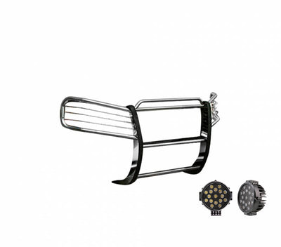 2002-2009 Gmc Envoy Grille Guard Kit Modular Incl. pair of 7.0"Dia.  LED  Lights w/ Black Trim Rings w/ Wiring Harness and Switch | Black Horse Off Road - Image 4