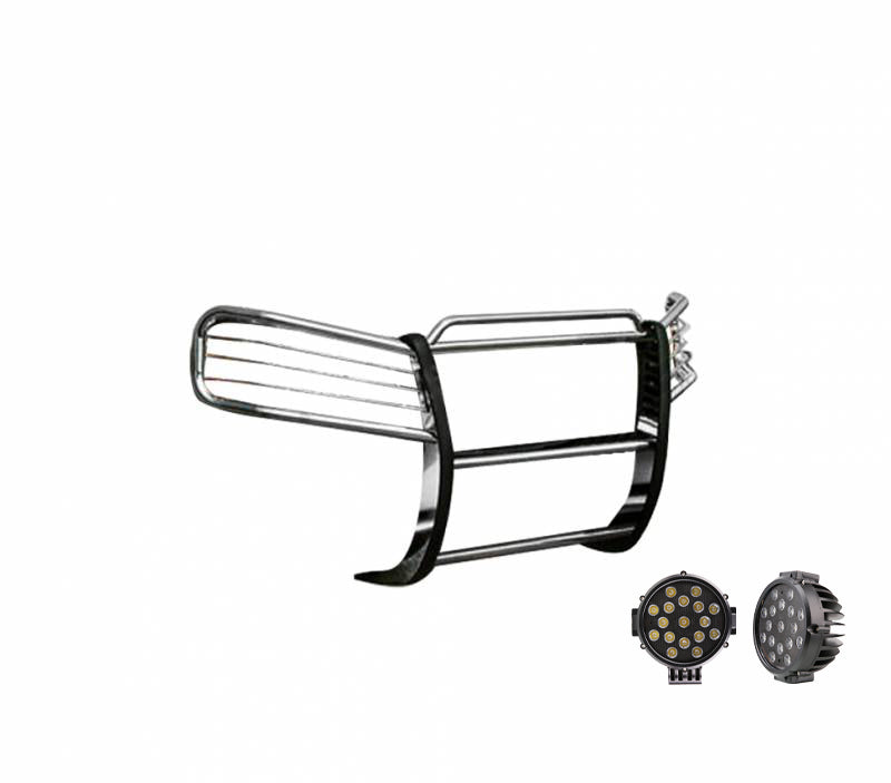 2002-2009 Gmc Envoy Grille Guard Kit Modular Incl. pair of 7.0"Dia.  LED  Lights w/ Black Trim Rings w/ Wiring Harness and Switch | Black Horse Off Road - Image 4
