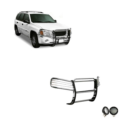2002-2009 Gmc Envoy Grille Guard Kit Modular Pair  of 5.3" Dia. LED Flood Lights w/ Black Trim Rings Wiring Harness  and Switch | Black Horse Off Road - Image 1