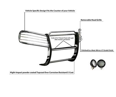 2002-2009 Gmc Envoy Grille Guard Kit Modular Pair  of 5.3" Dia. LED Flood Lights w/ Black Trim Rings Wiring Harness  and Switch | Black Horse Off Road - Image 3