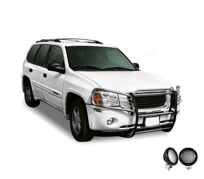 2002-2009 Gmc Envoy Grille Guard Kit Modular Pair  of 5.3" Dia. LED Flood Lights w/ Black Trim Rings Wiring Harness  and Switch | Black Horse Off Road - Image 6