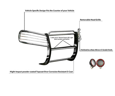 2002-2009 Gmc Envoy Grille Guard Kit Modular Pair  of 5.3" Dia. LED Flood Lights w/ Red Trim Rings Wiring Harness  and Switch | Black Horse Off Road - Image 3