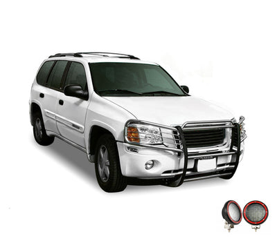 2002-2009 Gmc Envoy Grille Guard Kit Modular Pair  of 5.3" Dia. LED Flood Lights w/ Red Trim Rings Wiring Harness  and Switch | Black Horse Off Road - Image 6