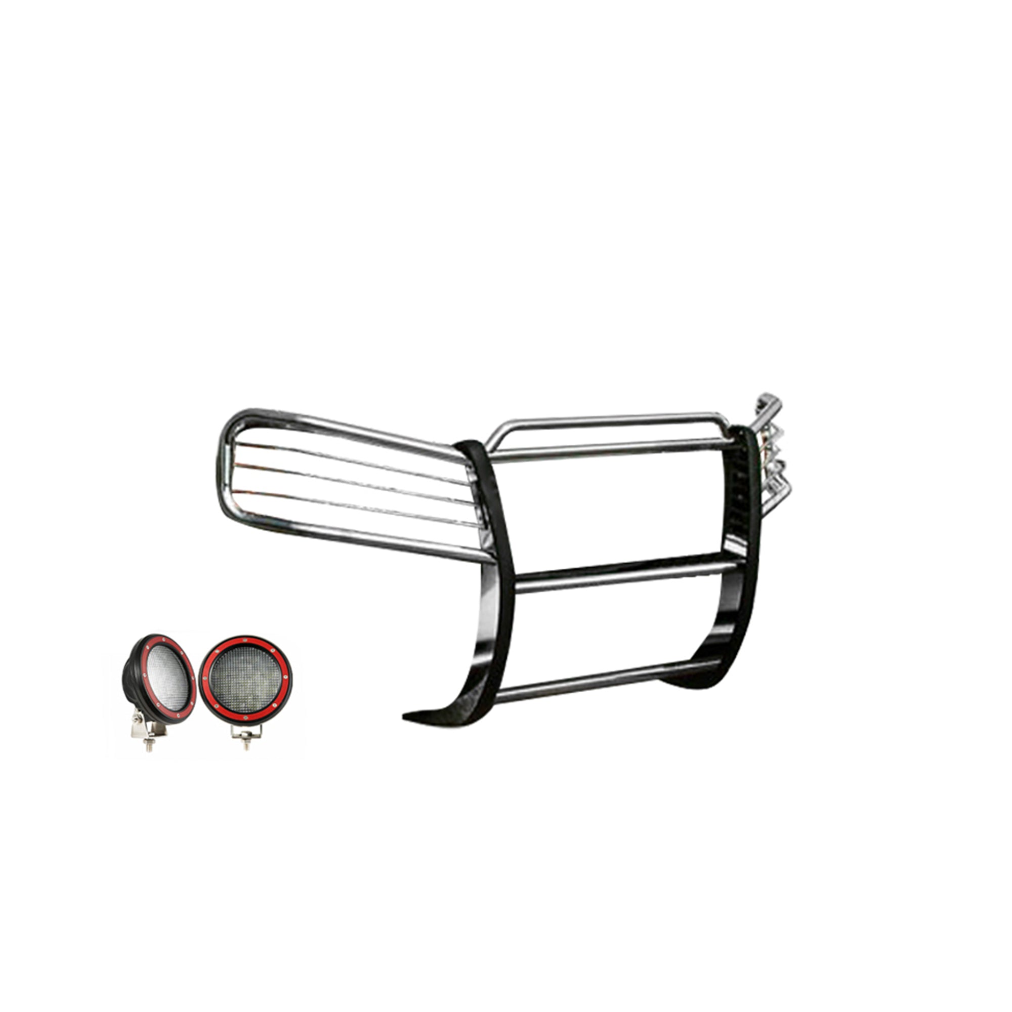 2002-2009 Gmc Envoy Grille Guard Kit Modular Pair  of 5.3" Dia. LED Flood Lights w/ Red Trim Rings Wiring Harness  and Switch | Black Horse Off Road - Image 7