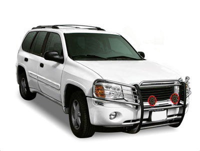 2002-2009 Gmc Envoy Grille Guard Kit Modular Incl. pair of 7.0"Dia.  LED  Lights w/Red Trim Rings w/ Wiring Harness and Switch | Black Horse Off Road - Image 4