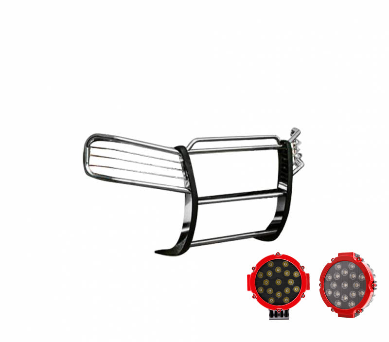 2002-2009 Gmc Envoy Grille Guard Kit Modular Incl. pair of 7.0"Dia.  LED  Lights w/Red Trim Rings w/ Wiring Harness and Switch | Black Horse Off Road - Image 5