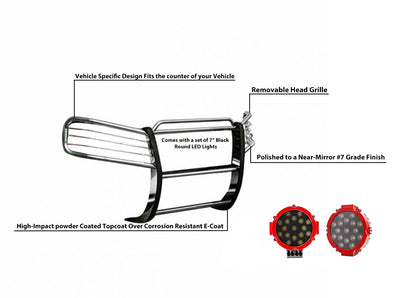 2002-2009 Gmc Envoy Grille Guard Kit Modular Incl. pair of 7.0"Dia.  LED  Lights w/Red Trim Rings w/ Wiring Harness and Switch | Black Horse Off Road - Image 6