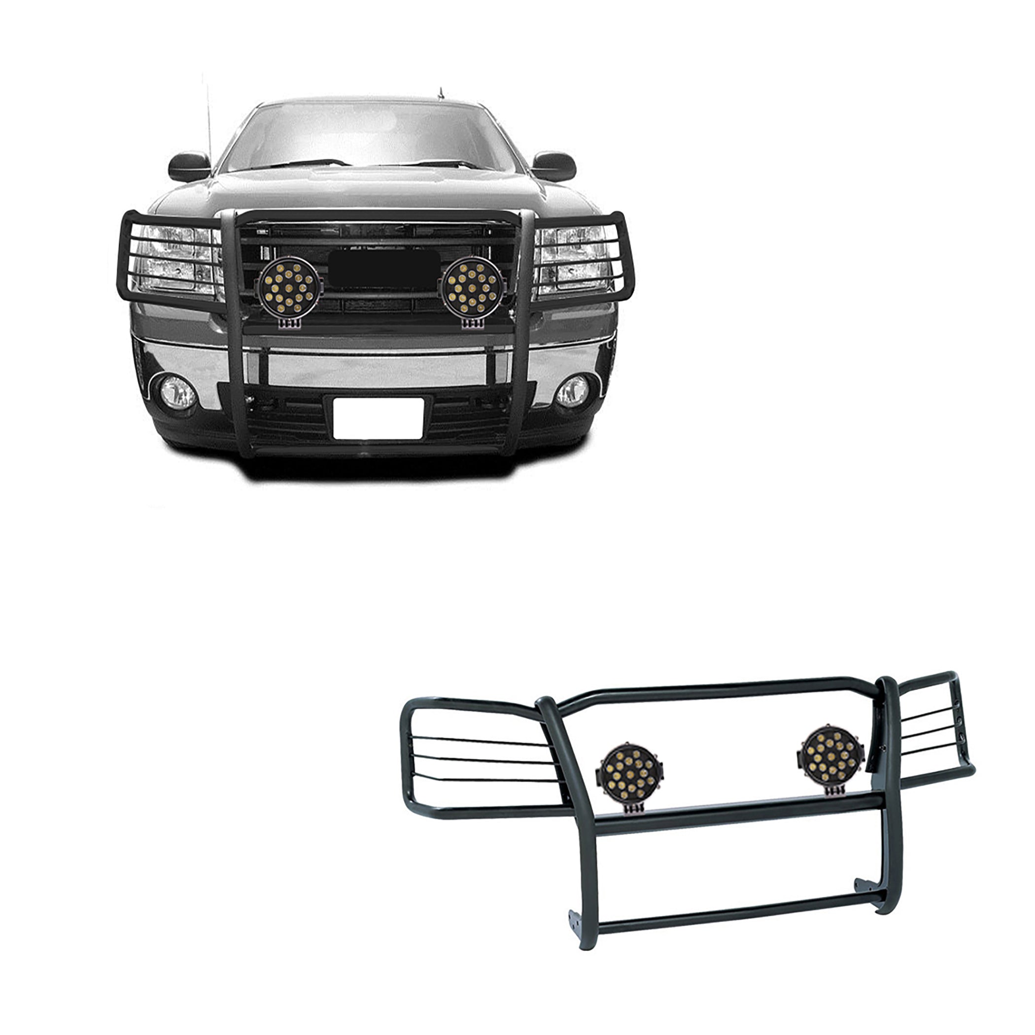 2007-2013 Gmc Sierra 1500 Grille Guard Kit Modular Incl. pair of 7.0"Dia.  LED  Lights w/ Black Trim Rings w/ Wiring Harness and Switch | Black Horse Off Road - Image 1
