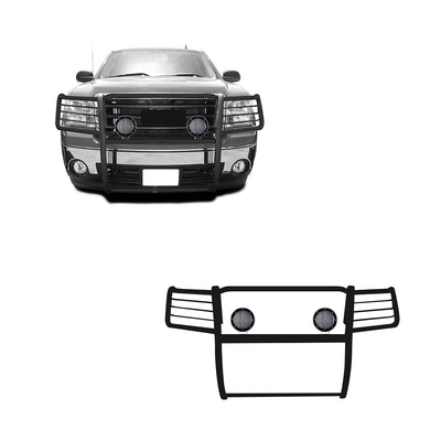2007-2013 Gmc Sierra 1500 Grille Guard Kit Modular Pair  of 5.3" Dia. LED Flood Lights w/ Black Trim Rings Wiring Harness  and Switch | Black Horse Off Road - Image 1