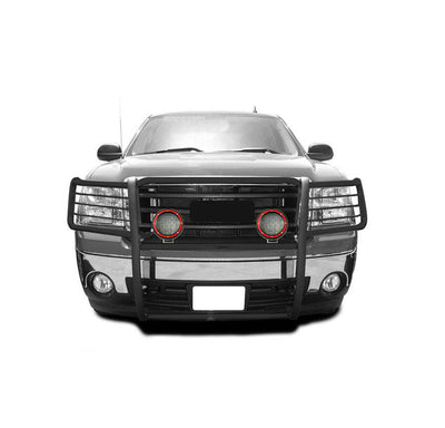 2007-2013 Gmc Sierra 1500 Grille Guard Kit Modular Pair  of 5.3" Dia. LED Flood Lights w/ Red Trim Rings Wiring Harness  and Switch | Black Horse Off Road - Image 6