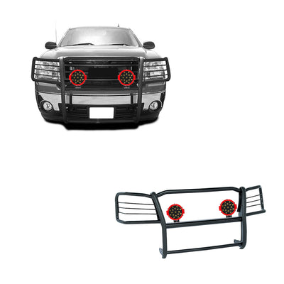 2007-2013 Gmc Sierra 1500 Grille Guard Kit Modular Incl. pair of 7.0"Dia.  LED  Lights w/Red Trim Rings w/ Wiring Harness and Switch | Black Horse Off Road - Image 1