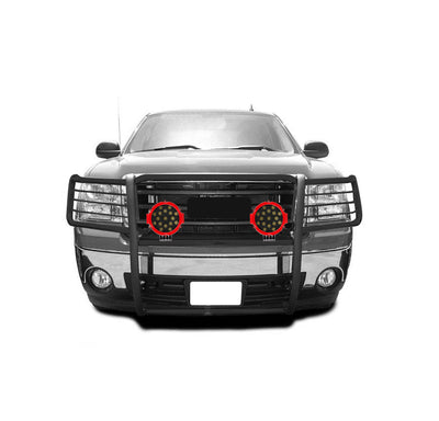2007-2013 Gmc Sierra 1500 Grille Guard Kit Modular Incl. pair of 7.0"Dia.  LED  Lights w/Red Trim Rings w/ Wiring Harness and Switch | Black Horse Off Road - Image 4