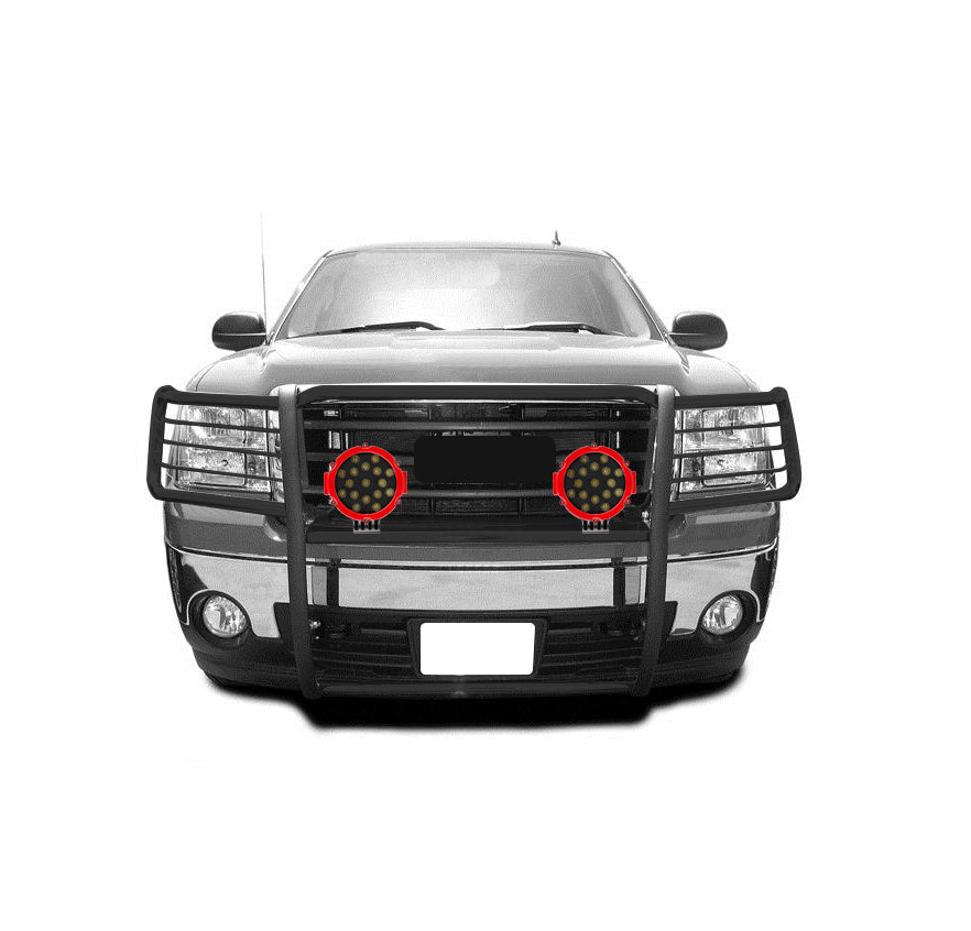 2007-2013 Gmc Sierra 1500 Grille Guard Kit Modular Incl. pair of 7.0"Dia.  LED  Lights w/Red Trim Rings w/ Wiring Harness and Switch | Black Horse Off Road - Image 4