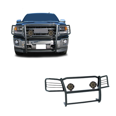 2014-2022 Gmc Sierra 1500 Grille Guard Kit Modular Incl. pair of 7.0"Dia.  LED  Lights w/ Black Trim Rings w/ Wiring Harness and Switch | Black Horse Off Road - Image 1