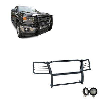 2014-2022 Gmc Sierra 1500 Grille Guard Kit Modular Pair  of 5.3" Dia. LED Flood Lights w/ Black Trim Rings Wiring Harness  and Switch | Black Horse Off Road - Image 1
