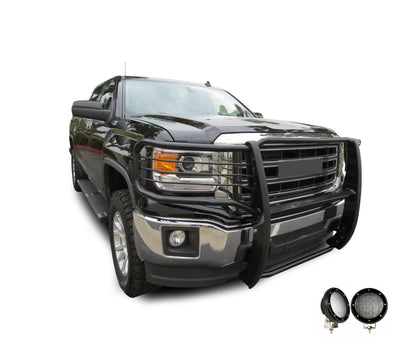 2014-2022 Gmc Sierra 1500 Grille Guard Kit Modular Pair  of 5.3" Dia. LED Flood Lights w/ Black Trim Rings Wiring Harness  and Switch | Black Horse Off Road - Image 6