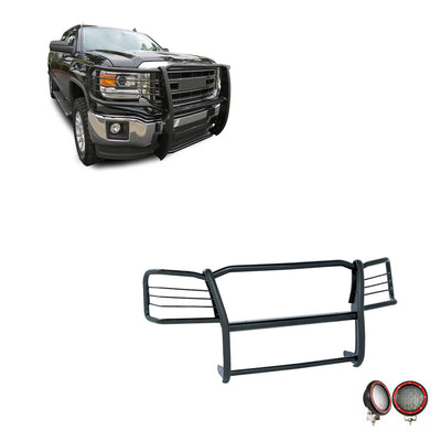 2014-2022 Gmc Sierra 1500 Grille Guard Kit Modular Pair  of 5.3" Dia. LED Flood Lights w/ Red Trim Rings Wiring Harness  and Switch | Black Horse Off Road - Image 1