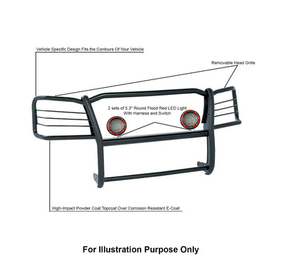 2014-2022 Gmc Sierra 1500 Grille Guard Kit Modular Pair  of 5.3" Dia. LED Flood Lights w/ Red Trim Rings Wiring Harness  and Switch | Black Horse Off Road - Image 4