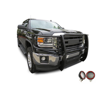 2014-2022 Gmc Sierra 1500 Grille Guard Kit Modular Pair  of 5.3" Dia. LED Flood Lights w/ Red Trim Rings Wiring Harness  and Switch | Black Horse Off Road - Image 7